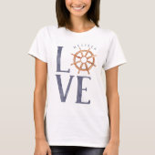 Nautical Love Waterverf Typografie + Ship's Wheel T-shirt (Voorkant)