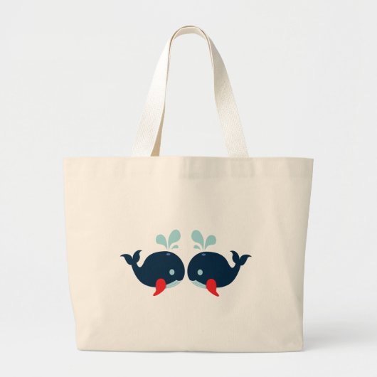 Nautical Love Whales Fish Love Navy Sailor Beach Grote Tote Bag (Voorkant)