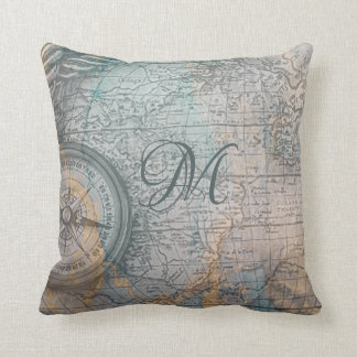 Nautical Map Compass Monogram Kussen
