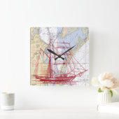Nautical Map of Galveston Bay Clock Vierkante Klok (Huis)