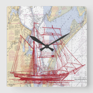 Nautical Map of Galveston Bay Clock Vierkante Klok