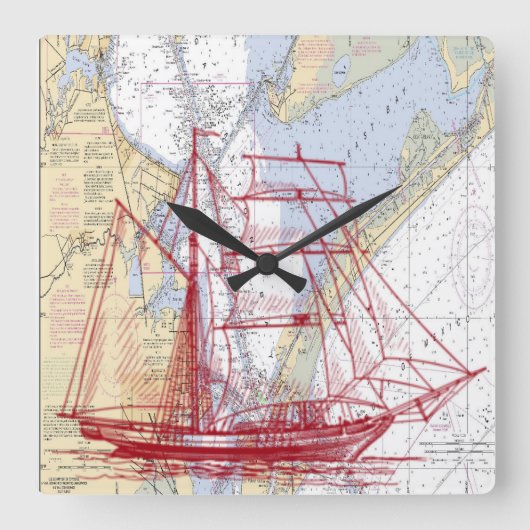 Nautical Map of Galveston Bay Clock Vierkante Klok (Voorkant)