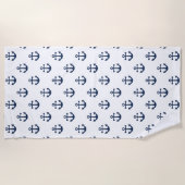 Nautical marine blue anchor op een witte achtergro strandlaken (Voorkant)