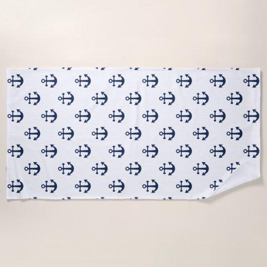 Nautical marine blue anchor op een witte achtergro strandlaken (Voorkant)