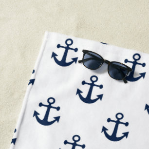 Nautical marine blue anchor op een witte achtergro strandlaken