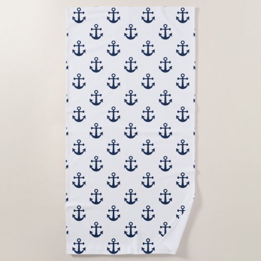 Nautical marine blue anchor op een witte achtergro strandlaken (Voorkant)