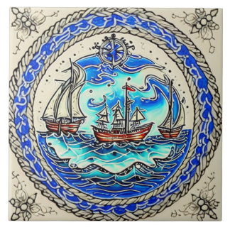 Nautical Marine Life Traditional keramic art nr. 1 Tegeltje
