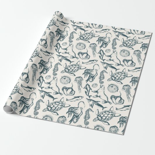 Nautical marine life wrappaper cadeaupapier (Uitgerold)