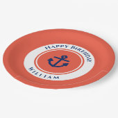 Nautical Marine Marine Blauw Sinaasappel Wit Verja Papieren Bordje (Gekanteld)