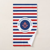 Nautical Marine Navy Blue Red Stripes Bad Handdoek (Handdoek)
