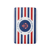 Nautical Marine Navy Blue Red Stripes Badmat (Voorkant Verticaal)