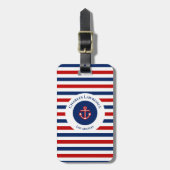 Nautical Marine Navy Blue Red Stripes Bagagelabel (Voorkant verticaal)