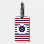 Nautical Marine Navy Blue Red Stripes Bagagelabel (Achterkant verticaal)