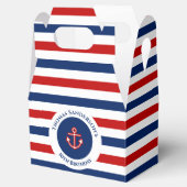Nautical Marine Navy Blue Red Stripes Bedankdoosjes (Geopend)