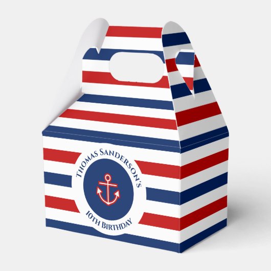 Nautical Marine Navy Blue Red Stripes Bedankdoosjes (Voorkant Zijde)