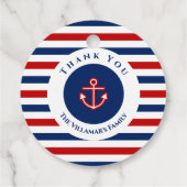 Nautical Marine Navy Blue Red Stripes Bedankjes Labels (Achterkant)