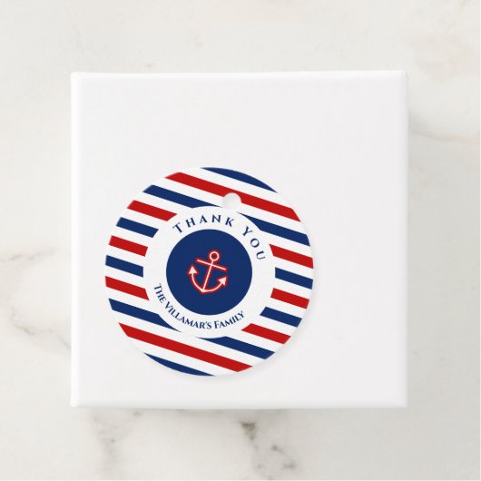 Nautical Marine Navy Blue Red Stripes Bedankjes Labels (In situ)