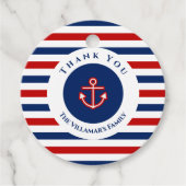 Nautical Marine Navy Blue Red Stripes Bedankjes Labels (Voorkant)