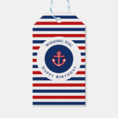 Nautical Marine Navy Blue Red Stripes Cadeaulabel (Voorkant)