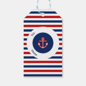 Nautical Marine Navy Blue Red Stripes Cadeaulabel (Achterkant)