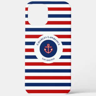 Nautical Marine Navy Blue Red Stripes Case-Mate iPhone Case