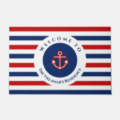 Nautical Marine Navy Blue Red Stripes Deurmat (Voorkant)