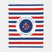 Nautical Marine Navy Blue Red Stripes Fleece Deken (Voorkant)