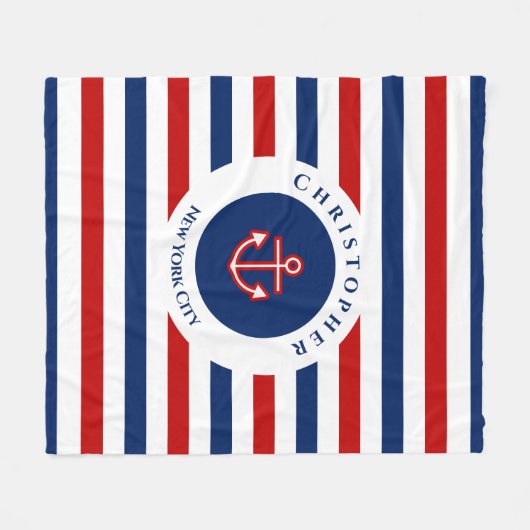 Nautical Marine Navy Blue Red Stripes Fleece Deken (Voorkant (Horizontaal))