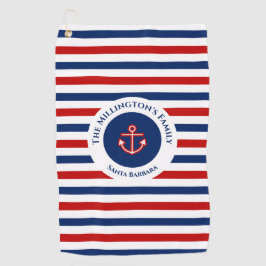 Nautical Marine Navy Blue Red Stripes Golfhanddoek