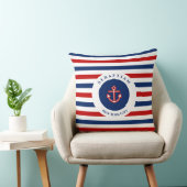 Nautical Marine Navy Blue Red Stripes Kussen (Stoel)