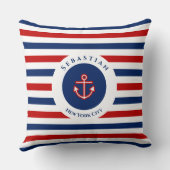 Nautical Marine Navy Blue Red Stripes Kussen (Achterkant)