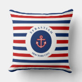 Nautical Marine Navy Blue Red Stripes Kussen (Voorkant)