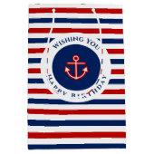 Nautical Marine Navy Blue Red Stripes Medium Cadeauzakje (Voorkant)