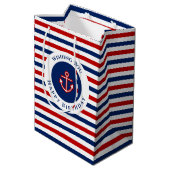 Nautical Marine Navy Blue Red Stripes Medium Cadeauzakje (Achterkant Gekanteld)