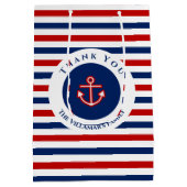 Nautical Marine Navy Blue Red Stripes Medium Cadeauzakje (Achterkant)