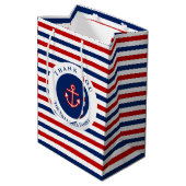 Nautical Marine Navy Blue Red Stripes Medium Cadeauzakje (Achterkant Gekanteld)