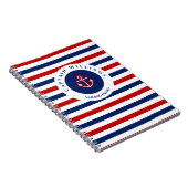 Nautical Marine Navy Blue Red Stripes Notitieboek (Rechterzijde)