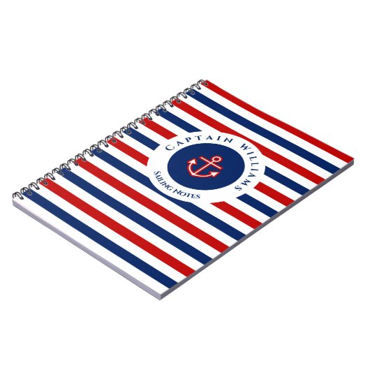 Nautical Marine Navy Blue Red Stripes Notitieboek (Linkerzijde)