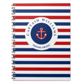 Nautical Marine Navy Blue Red Stripes Notitieboek (Voorkant)