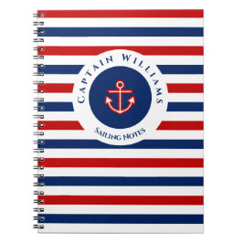 Nautical Marine Navy Blue Red Stripes Notitieboek
