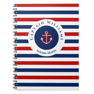 Nautical Marine Navy Blue Red Stripes Notitieboek