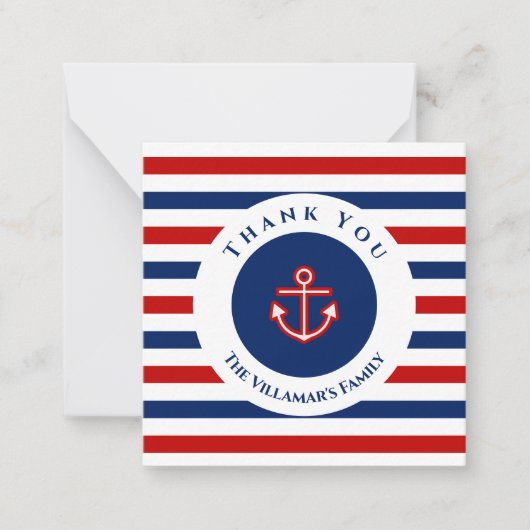 Nautical Marine Navy Blue Red Stripes Notitiekaartje (Voorkant)