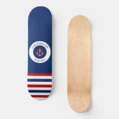 Nautical Marine Navy Blue Red Stripes Persoonlijk Skateboard (Voorkant)