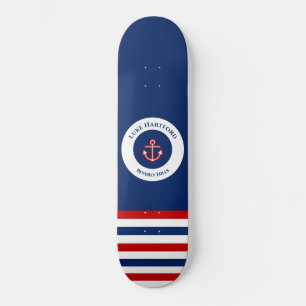 Nautical Marine Navy Blue Red Stripes Persoonlijk Skateboard
