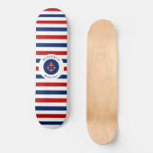 Nautical Marine Navy Blue Red Stripes Persoonlijk Skateboard (Voorkant)
