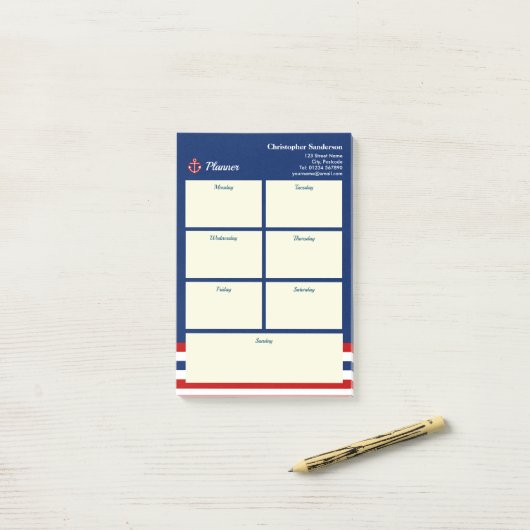 Nautical Marine Navy Blue Red Stripes Post-it® Notes (Op bureau)