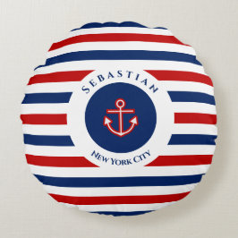 Nautical Marine Navy Blue Red Stripes Rond Kussen