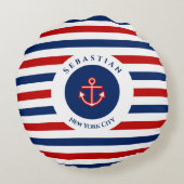 Nautical Marine Navy Blue Red Stripes Rond Kussen (Achterkant)