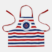 Nautical Marine Navy Blue Red Stripes Schort (Voorkant)