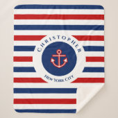 Nautical Marine Navy Blue Red Stripes Sherpa Deken (Voorkant)